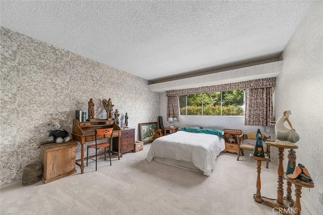 20827 E Mesarica Rd, Covina, CA 91724 - carpeted bedroom with a textured ceiling and wallpapered walls