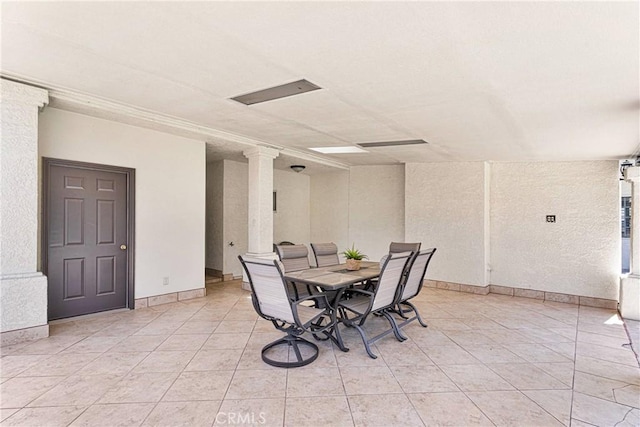 1048 Gladstone St, La Verne, CA 91750 - dining area with ornate columns and light tile patterned floors