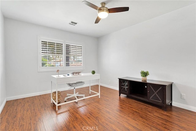1048 Gladstone St, La Verne, CA 91750 - office area with wood finished floors, baseboards, and a ceiling fan