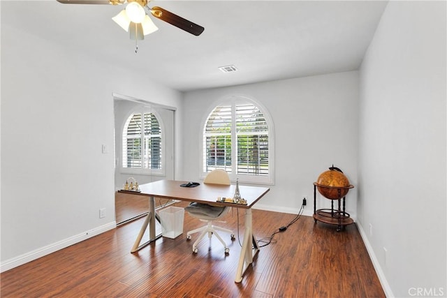 1048 Gladstone St, La Verne, CA 91750 - home office featuring wood finished floors, baseboards, and ceiling fan