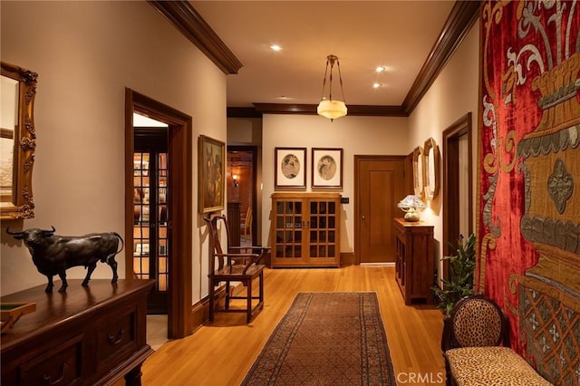 11 La Linda Dr, Long Beach, CA 90807 - hallway featuring crown molding and light wood finished floors