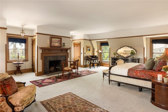11 La Linda Dr, Long Beach, CA 90807 - bedroom featuring carpet, a brick fireplace, and baseboards