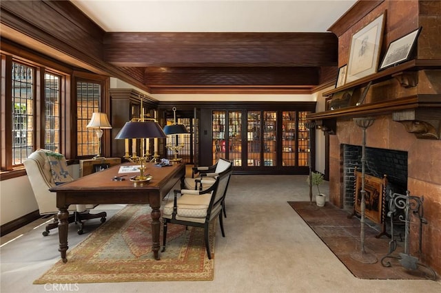 11 La Linda Dr, Long Beach, CA 90807 - carpeted office with a fireplace and baseboards
