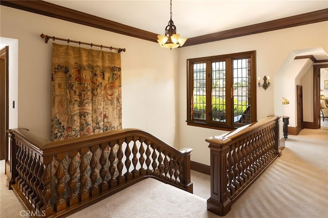 11 La Linda Dr, Long Beach, CA 90807 - staircase with carpet, arched walkways, baseboards, and ornamental molding