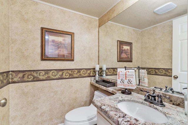 1873 Key Largo Rd, Vista, CA 92081 - bathroom with toilet, vanity, ornamental molding, and a textured ceiling