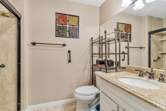 1873 Key Largo Rd, Vista, CA 92081 - full bathroom with a tile shower, vanity, toilet, tile patterned floors, and baseboards