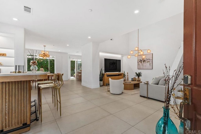 16863 Abundante St, San Diego, CA 92127 - living area with a chandelier, light tile patterned floors, and recessed lighting