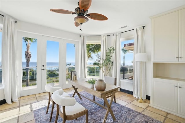 2585 Barcelona, Pismo Beach, CA 93449 - office area with a water view, a ceiling fan, and french doors
