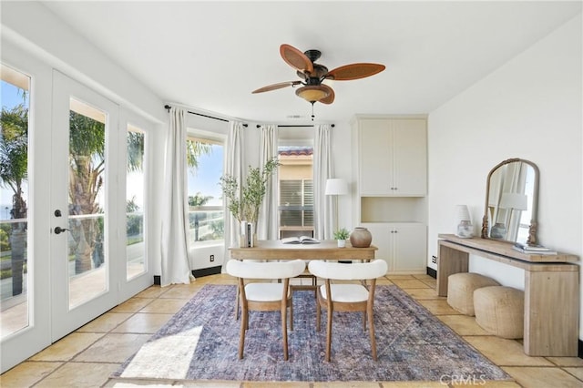 2585 Barcelona, Pismo Beach, CA 93449 - dining space featuring a ceiling fan, french doors, and light tile patterned floors