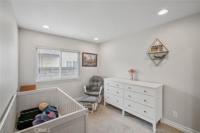 26882 Ayamonte, Mission Viejo, CA 92692 - bedroom featuring light carpet, a nursery area, and recessed lighting