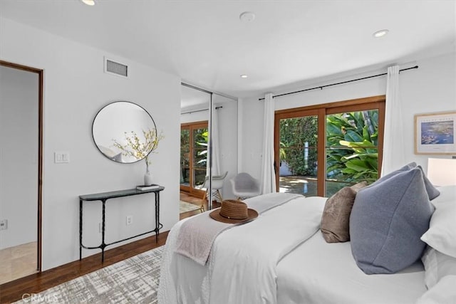 364 Via Almar, Palos Verdes Estates, CA 90274 - bedroom featuring access to exterior, multiple windows, wood finished floors, and recessed lighting