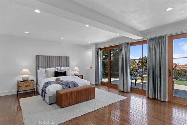 364 Via Almar, Palos Verdes Estates, CA 90274 - bedroom featuring access to outside, multiple windows, dark wood-type flooring, and recessed lighting