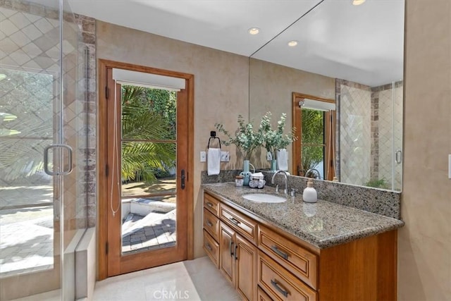 364 Via Almar, Palos Verdes Estates, CA 90274 - bathroom with vanity, a shower stall, and recessed lighting