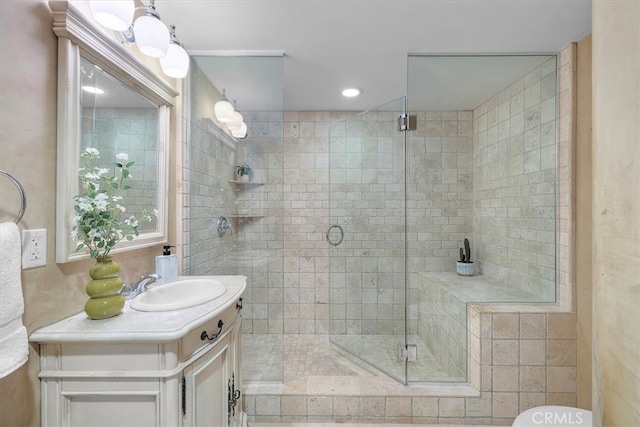 364 Via Almar, Palos Verdes Estates, CA 90274 - full bath with a shower stall, vanity, and recessed lighting