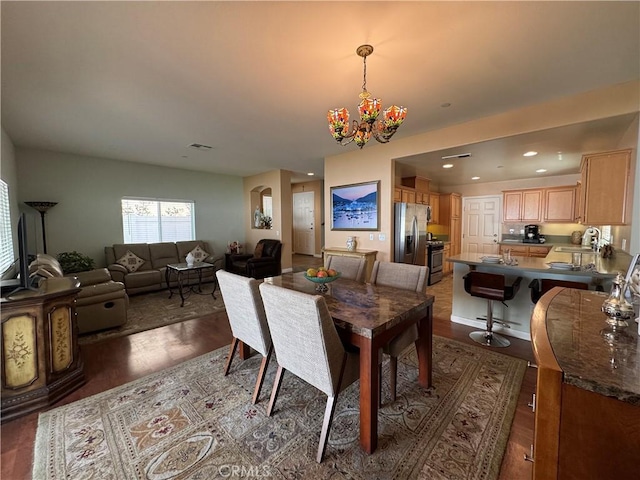 15721 Cobalt St Unit 118, Sylmar, CA 91342 - dining area featuring a chandelier, dark wood-type flooring, and recessed lighting