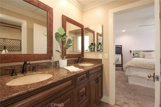 4374 Mahogany Cir, Yorba Linda, CA 92886 - bathroom featuring ensuite bathroom, double vanity, and crown molding