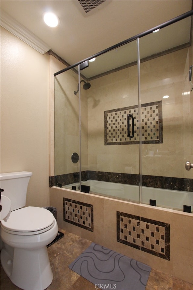 4374 Mahogany Cir, Yorba Linda, CA 92886 - bathroom with tiled shower / bath combo, toilet, and ornamental molding