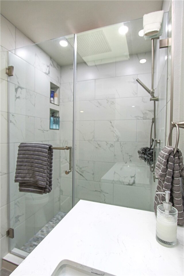 4374 Mahogany Cir, Yorba Linda, CA 92886 - full bath with a stall shower and recessed lighting