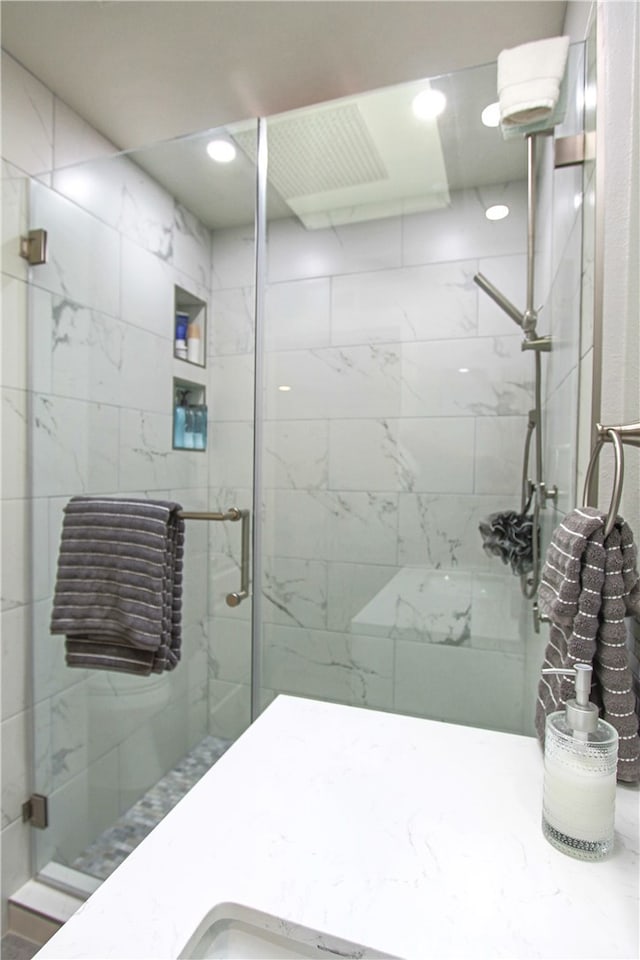 4374 Mahogany Cir, Yorba Linda, CA 92886 - bathroom with a shower stall and recessed lighting