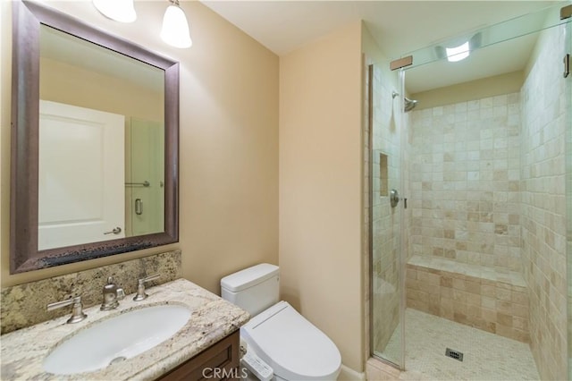 43 Lupari, Irvine, CA 92618 - bathroom with vanity, a shower stall, and toilet