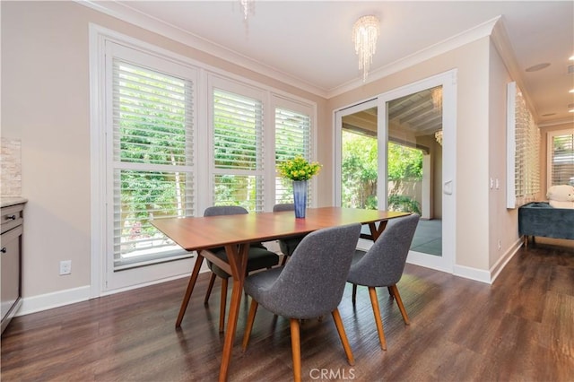 43 Lupari, Irvine, CA 92618 - dining area featuring ornamental molding, dark wood-type flooring, and baseboards