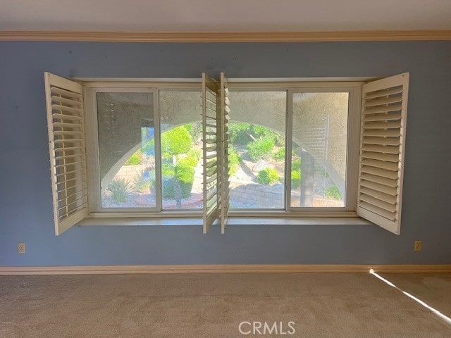 30417 Golden Gate Dr, Canyon Lake, CA 92587 - carpeted spare room with plenty of natural light and ornamental molding