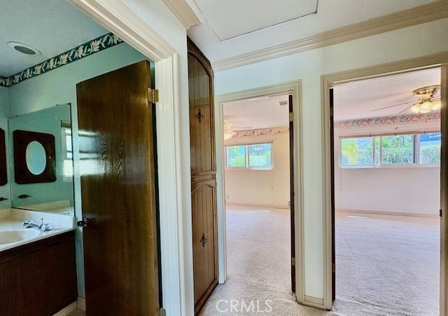 30417 Golden Gate Dr, Canyon Lake, CA 92587 - bathroom featuring plenty of natural light and crown molding