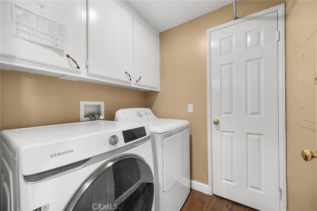 23985 Nicole Way, Yorba Linda, CA 92887 - washroom with cabinet space, separate washer and dryer, dark wood-style flooring, and baseboards
