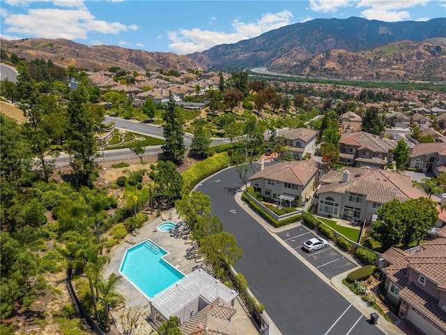 23985 Nicole Way, Yorba Linda, CA 92887 - aerial view of residential area featuring a mountain backdrop and a pool