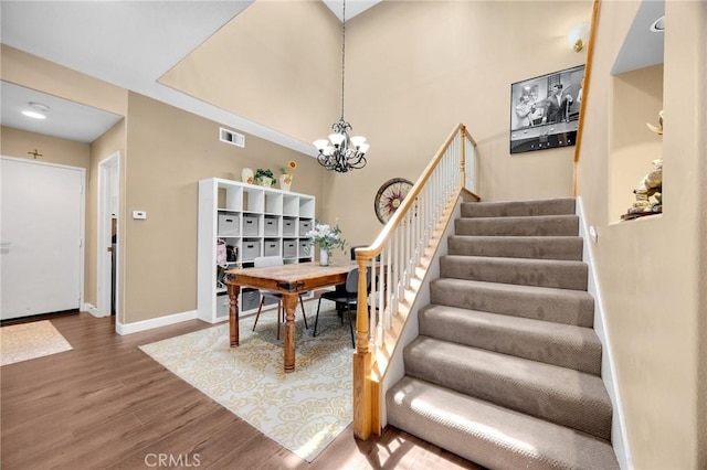 23985 Nicole Way, Yorba Linda, CA 92887 - stairs with wood finished floors, a chandelier, and baseboards