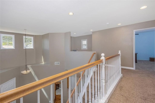 26808 Lemon Grass Way, Murrieta, CA 92562 - hallway featuring an upstairs landing, carpet, recessed lighting, and baseboards