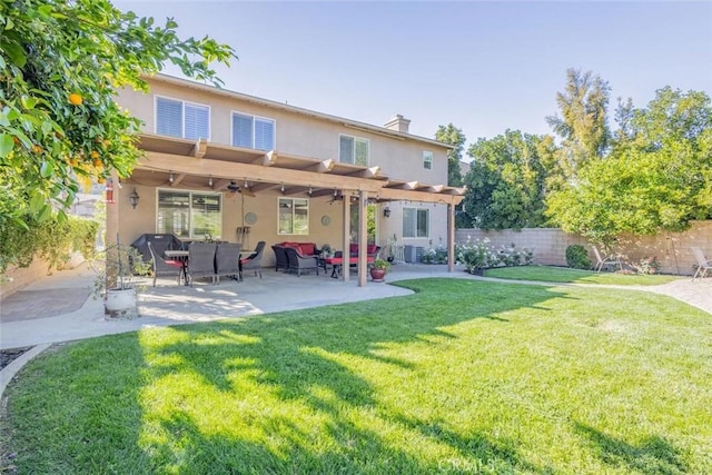 26808 Lemon Grass Way, Murrieta, CA 92562 - back of property with a ceiling fan, stucco siding, a pergola, and a patio area
