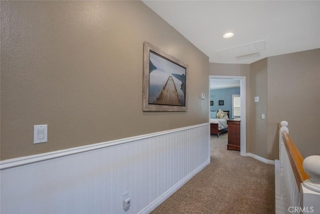 26808 Lemon Grass Way, Murrieta, CA 92562 - corridor with an upstairs landing, carpet floors, and wainscoting