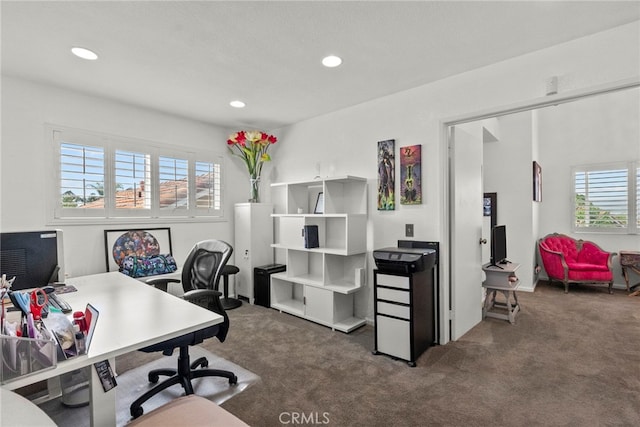 19777 Azure Field Dr, Newhall, CA 91321 - home office with carpet floors and recessed lighting