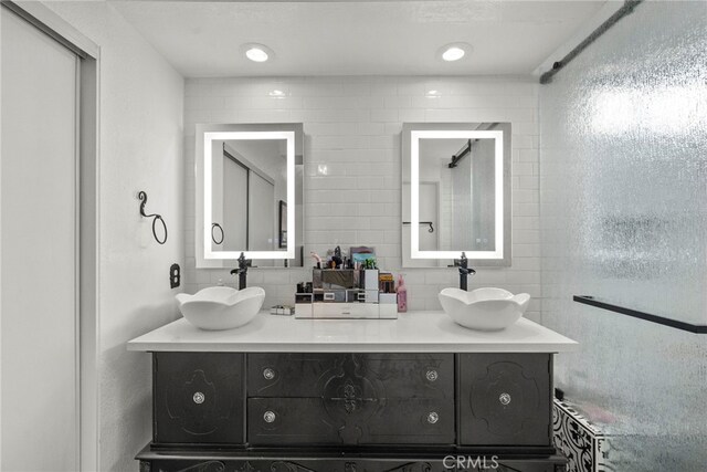 19777 Azure Field Dr, Newhall, CA 91321 - full bath with double vanity and tile walls