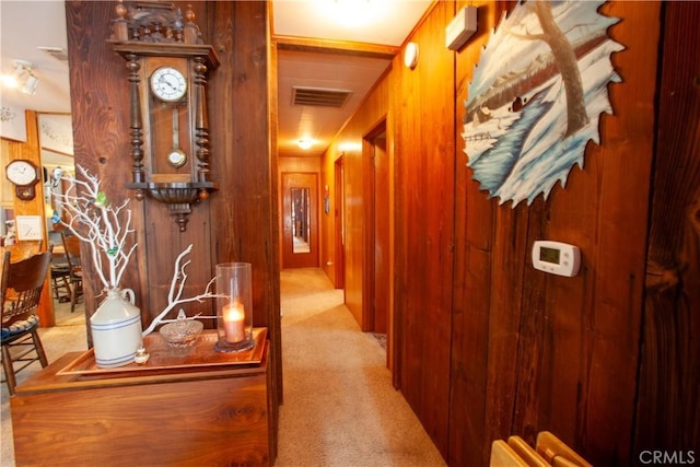 31510 Overhill Dr, Running Springs, CA 92382 - hallway with carpet and wooden walls