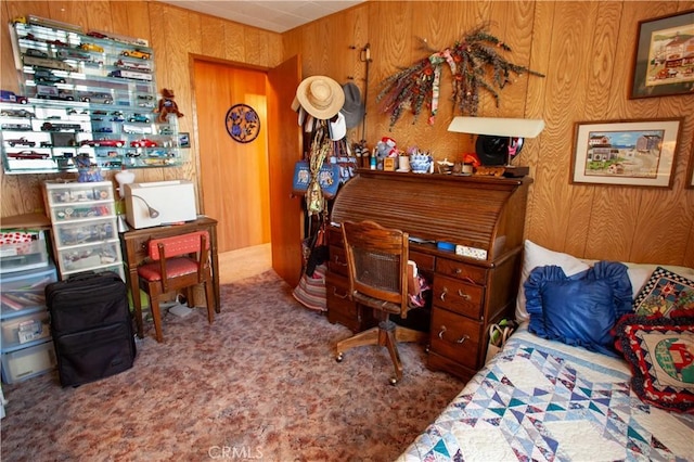 31510 Overhill Dr, Running Springs, CA 92382 - carpeted home office featuring wooden walls