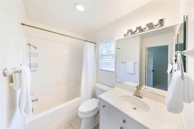 6121 Camino Forestal, San Clemente, CA 92673 - full bath featuring vanity, shower / tub combo with curtain, toilet, and tile patterned floors