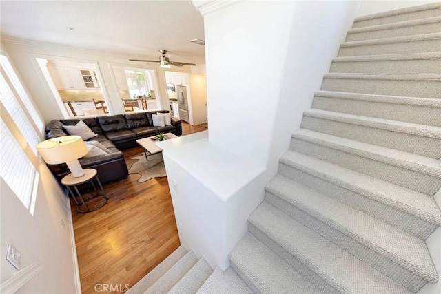 6121 Camino Forestal, San Clemente, CA 92673 - stairs with wood finished floors and ceiling fan