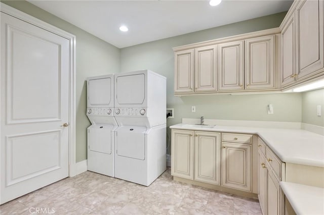 20 Via Del Cielo, Rancho Palos Verdes, CA 90275 - laundry room with cabinet space, stacked washer / drying machine, and recessed lighting