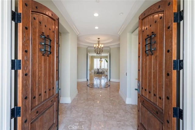 20 Via Del Cielo, Rancho Palos Verdes, CA 90275 - entrance foyer with a chandelier, ornamental molding, baseboards, and recessed lighting