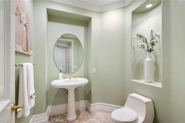 20 Via Del Cielo, Rancho Palos Verdes, CA 90275 - bathroom featuring toilet, crown molding, baseboards, and tile patterned flooring