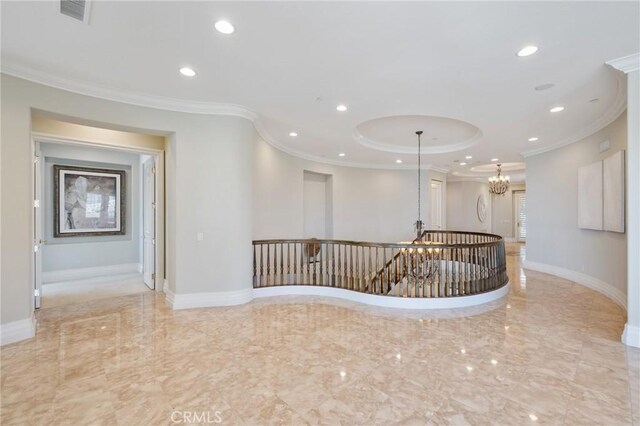 20 Via Del Cielo, Rancho Palos Verdes, CA 90275 - unfurnished room with ornamental molding, a chandelier, light marble finish flooring, recessed lighting, and baseboards