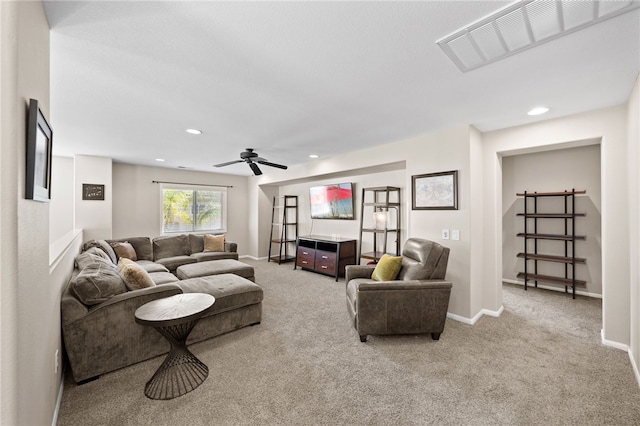 23650 Kathryn St, Murrieta, CA 92562 - carpeted living room featuring recessed lighting, a ceiling fan, and baseboards