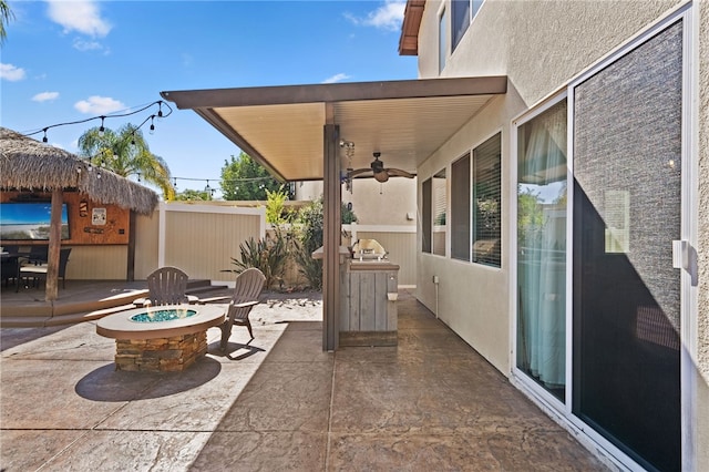 23650 Kathryn St, Murrieta, CA 92562 - view of patio with a fire pit and ceiling fan