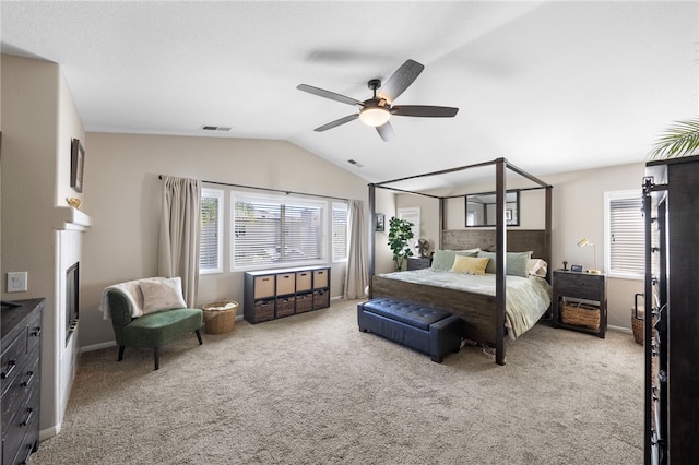 23650 Kathryn St, Murrieta, CA 92562 - carpeted bedroom with lofted ceiling, multiple windows, ceiling fan, and baseboards