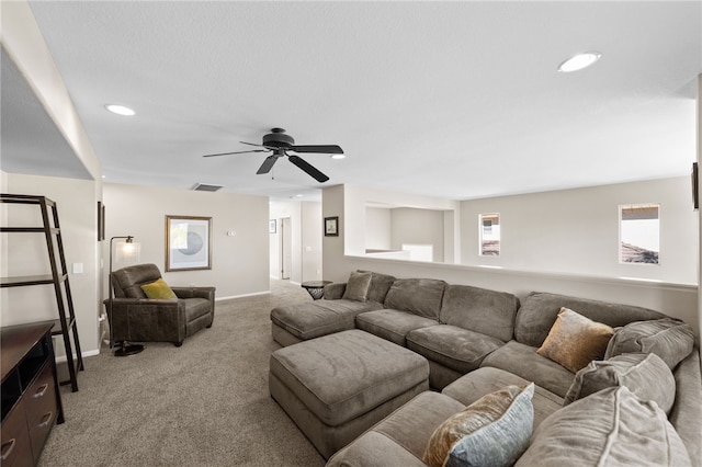 23650 Kathryn St, Murrieta, CA 92562 - living room with carpet floors, a ceiling fan, baseboards, and recessed lighting