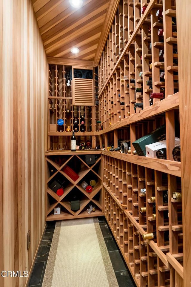 4409 Encinas Dr, La Canada Flintridge, CA 91011 - wine cellar featuring wood ceiling, recessed lighting, and wooden walls