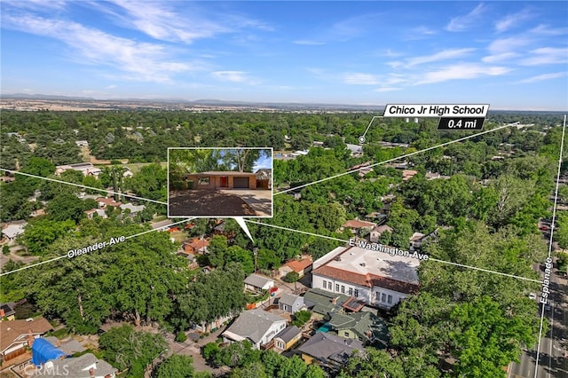 178 E Washington Ave, Chico, CA 95926 - aerial view of property's location featuring a heavily wooded area and property boundaries highlighted