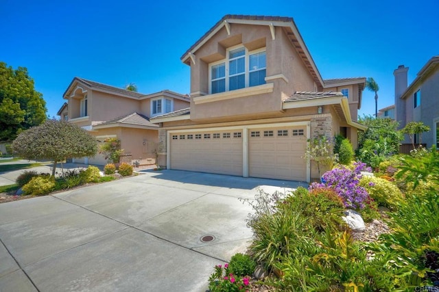 11983 Mountain Pass Rd, San Diego, CA 92128 - view of front of home featuring a garage, stucco siding, concrete driveway, and a tile roof